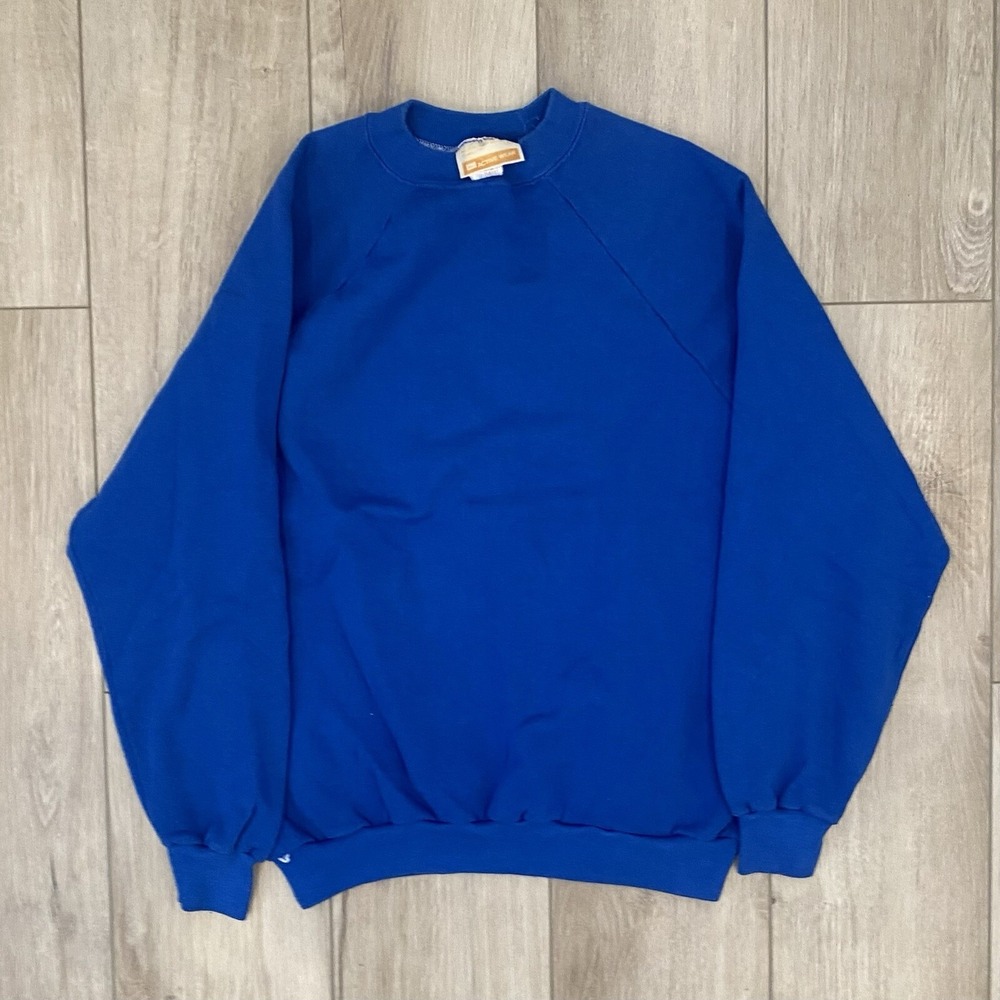 Vintage 70s Sears Activewear Blue Crewneck Sweater Adult Size Large Made In USA